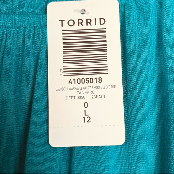 NWT Torrid teal green smocked peplum waist tie back blouse top, 0 = large. - Picture 3 of 6
